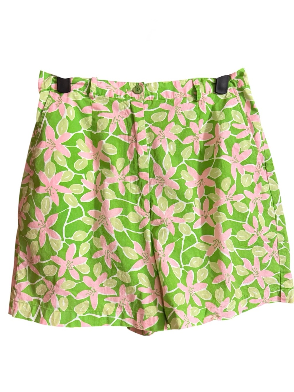 Lilly Pulitzer Green & Pink Lily High-Waist Shorts Size 2 Vintage Y2K